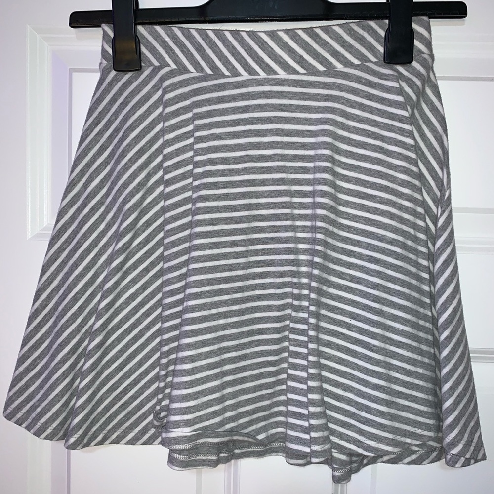 Grey and white striped skater skirt